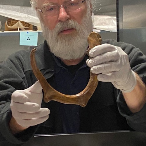 Photo of Thierry Gentis holding museum object